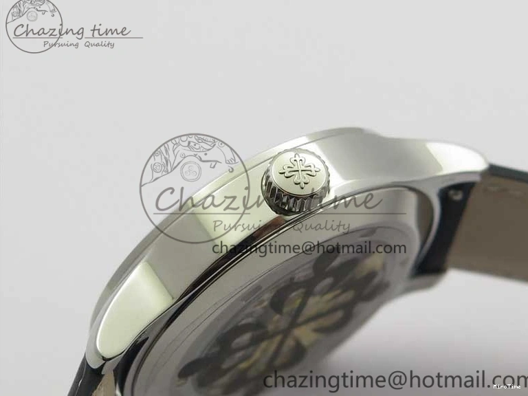 MIROTIME 0402 Stylish Calatrava 5524 Pilot Travel Time SS GRF Black Dial on Black Leather Strap A324 V 7108